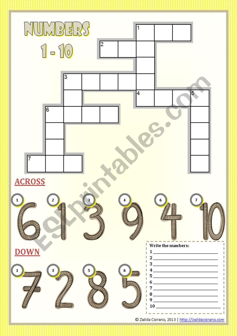 Numbers Crossword worksheet