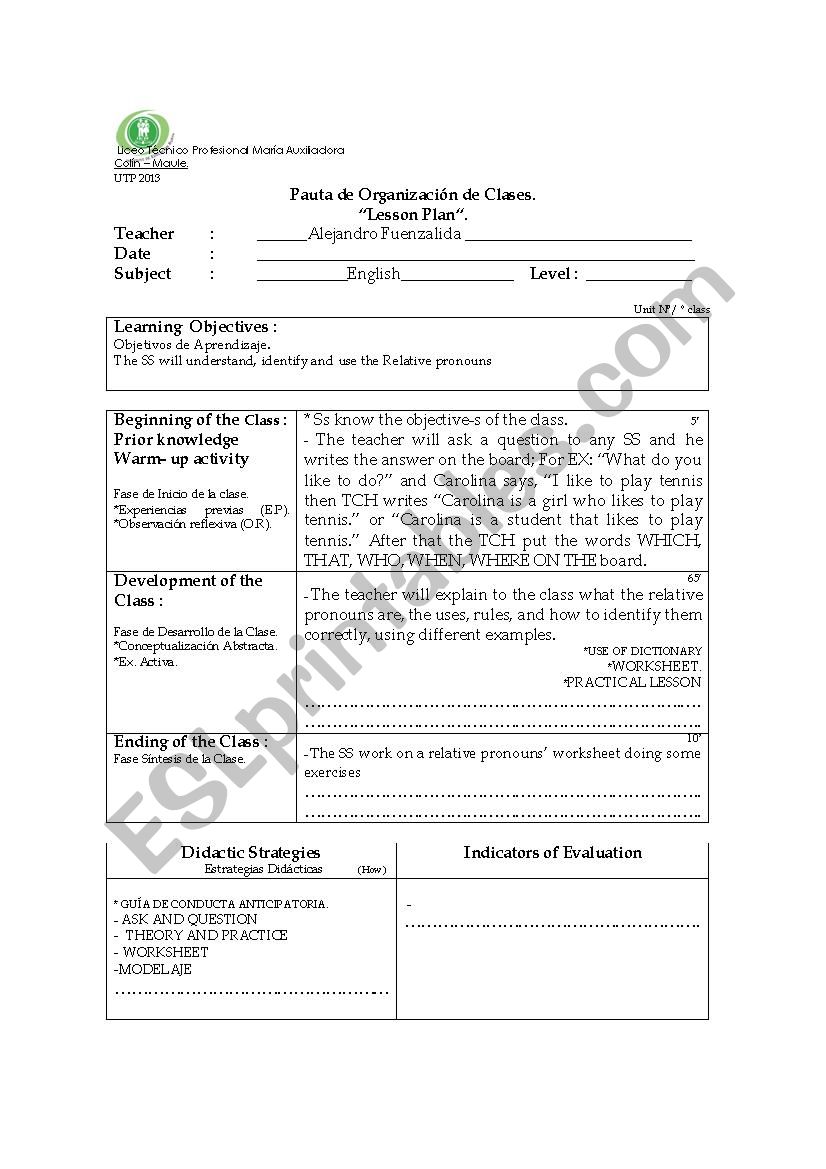 relatives pronouns worksheet