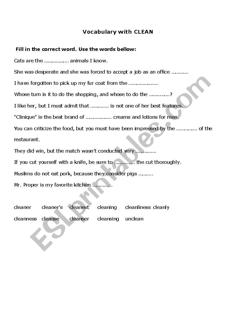 Clean worksheet