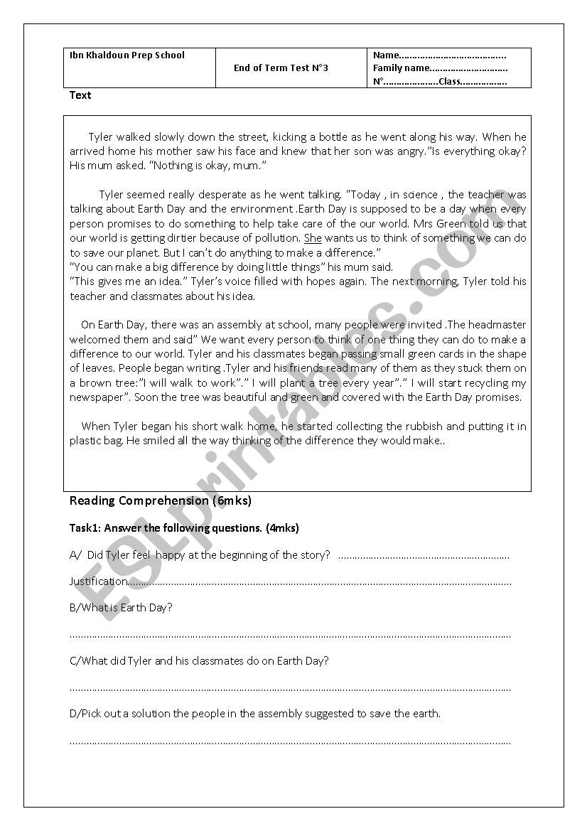 end of term test worksheet