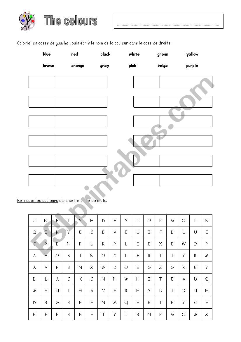 Colours worksheet