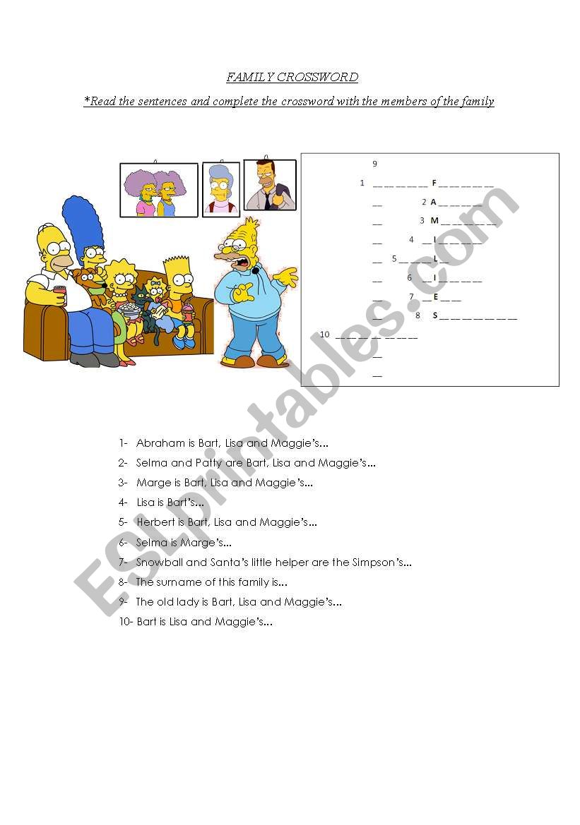 Family Crossword worksheet