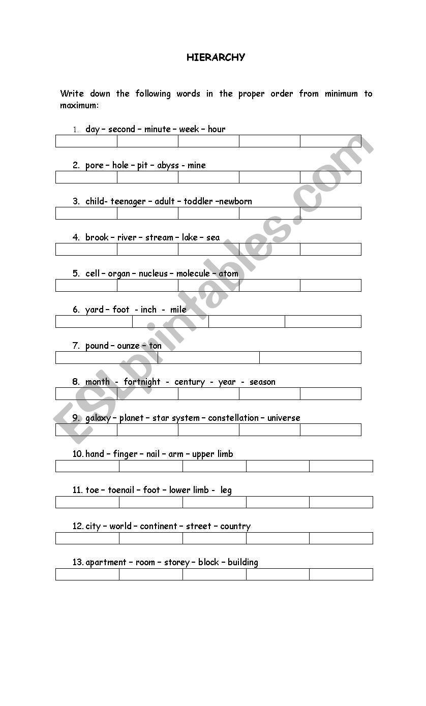 HIERARCHY worksheet