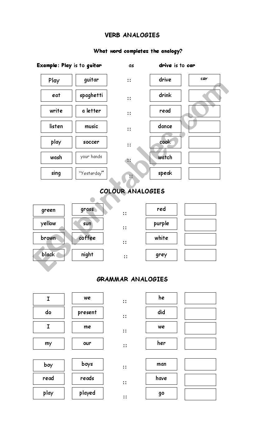 ANALOGIES worksheet