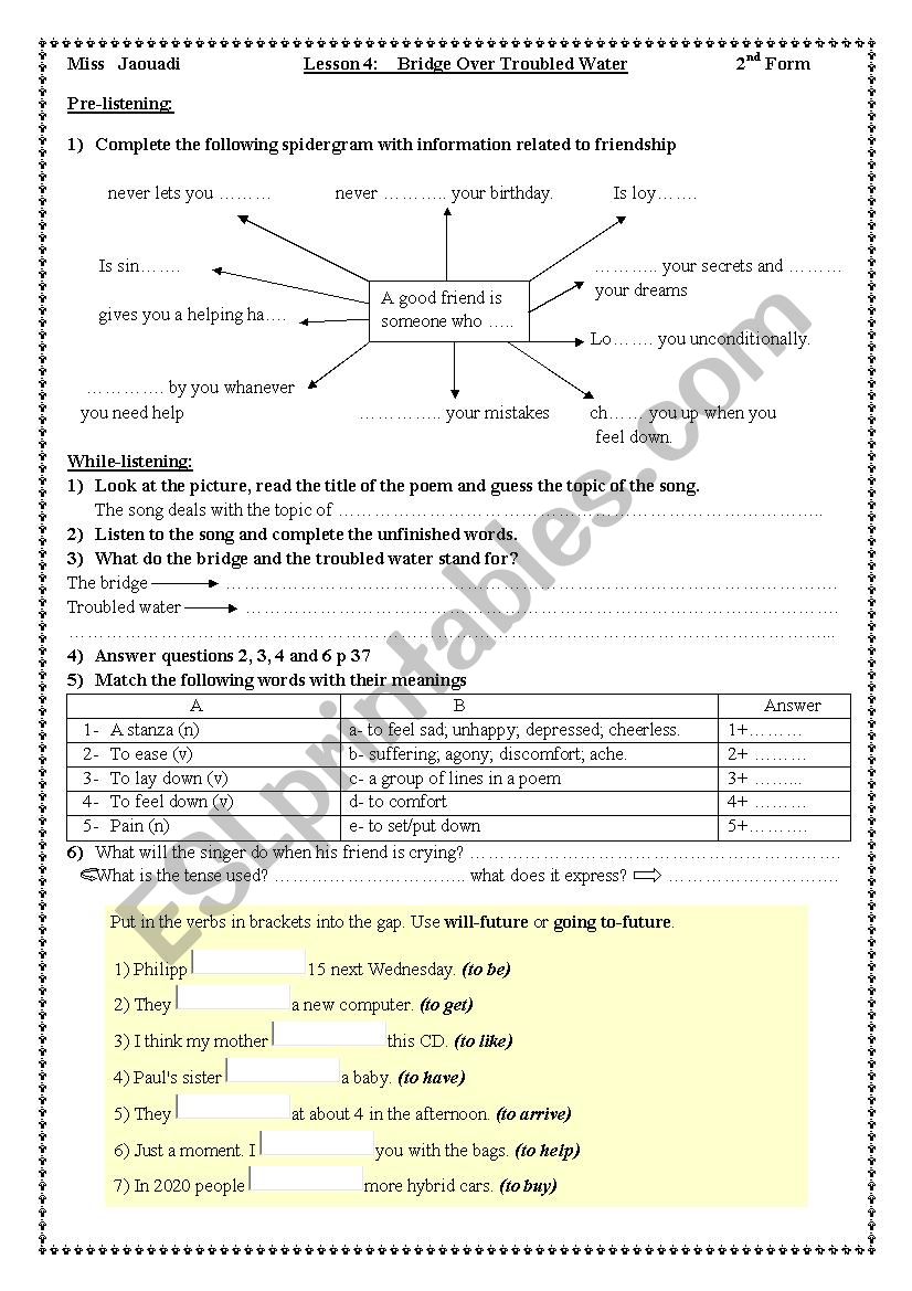 Lesson 4 2nd Form Bridge over Troubled Water