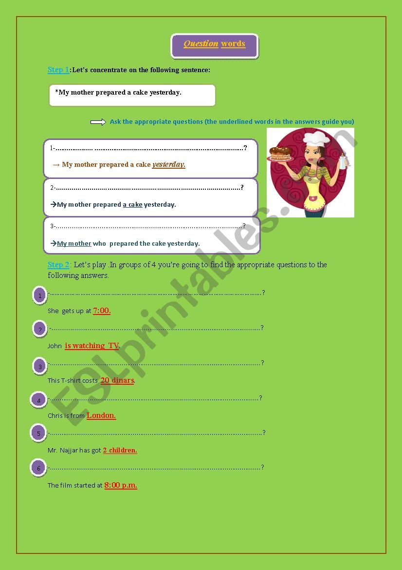 Question words  worksheet