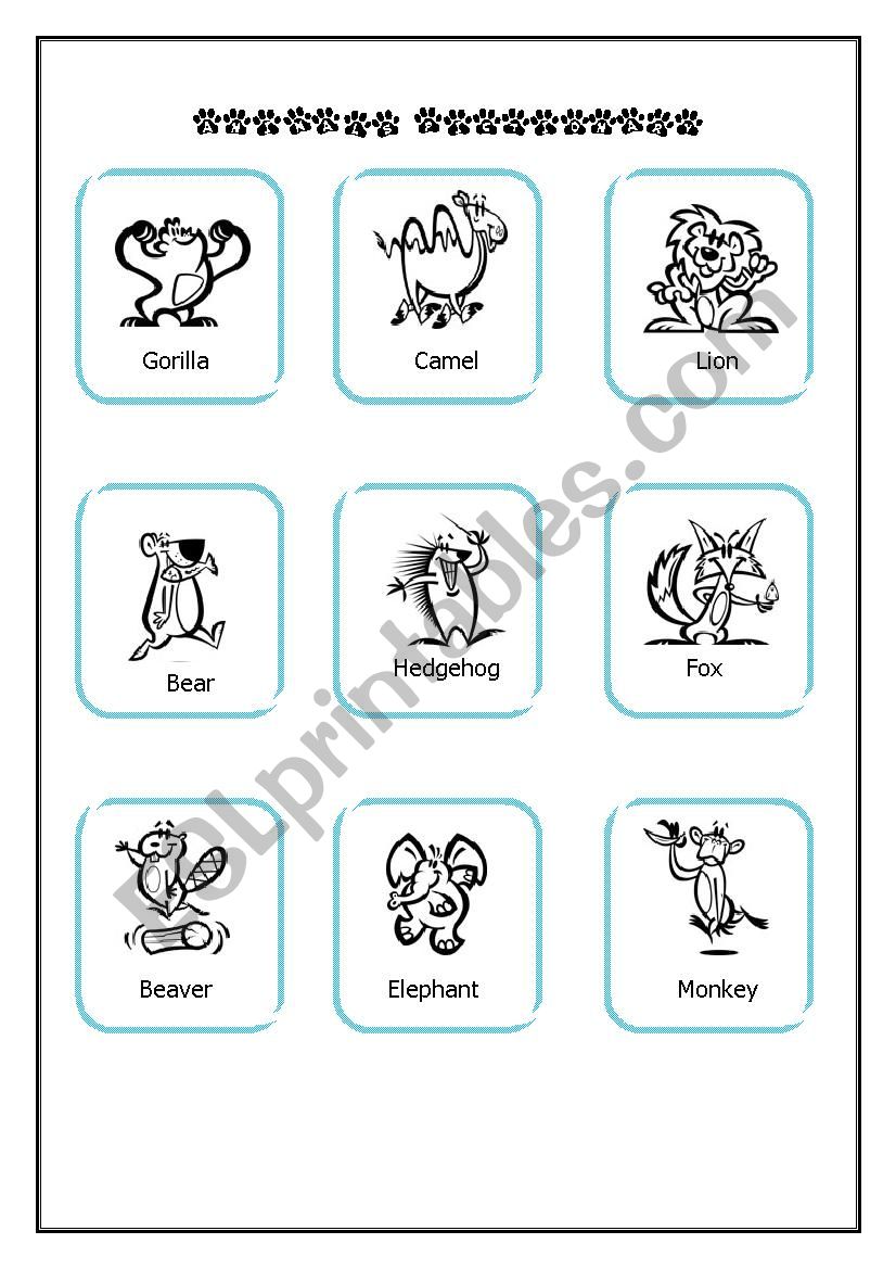 Animals pictionary worksheet