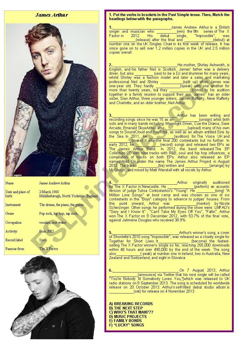 James Arthur - Impossible worksheet