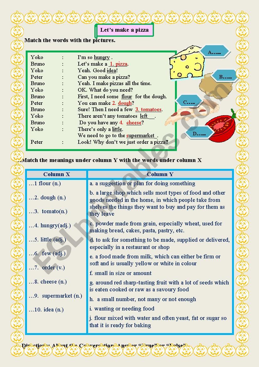 LetÂ´s make a pizza worksheet