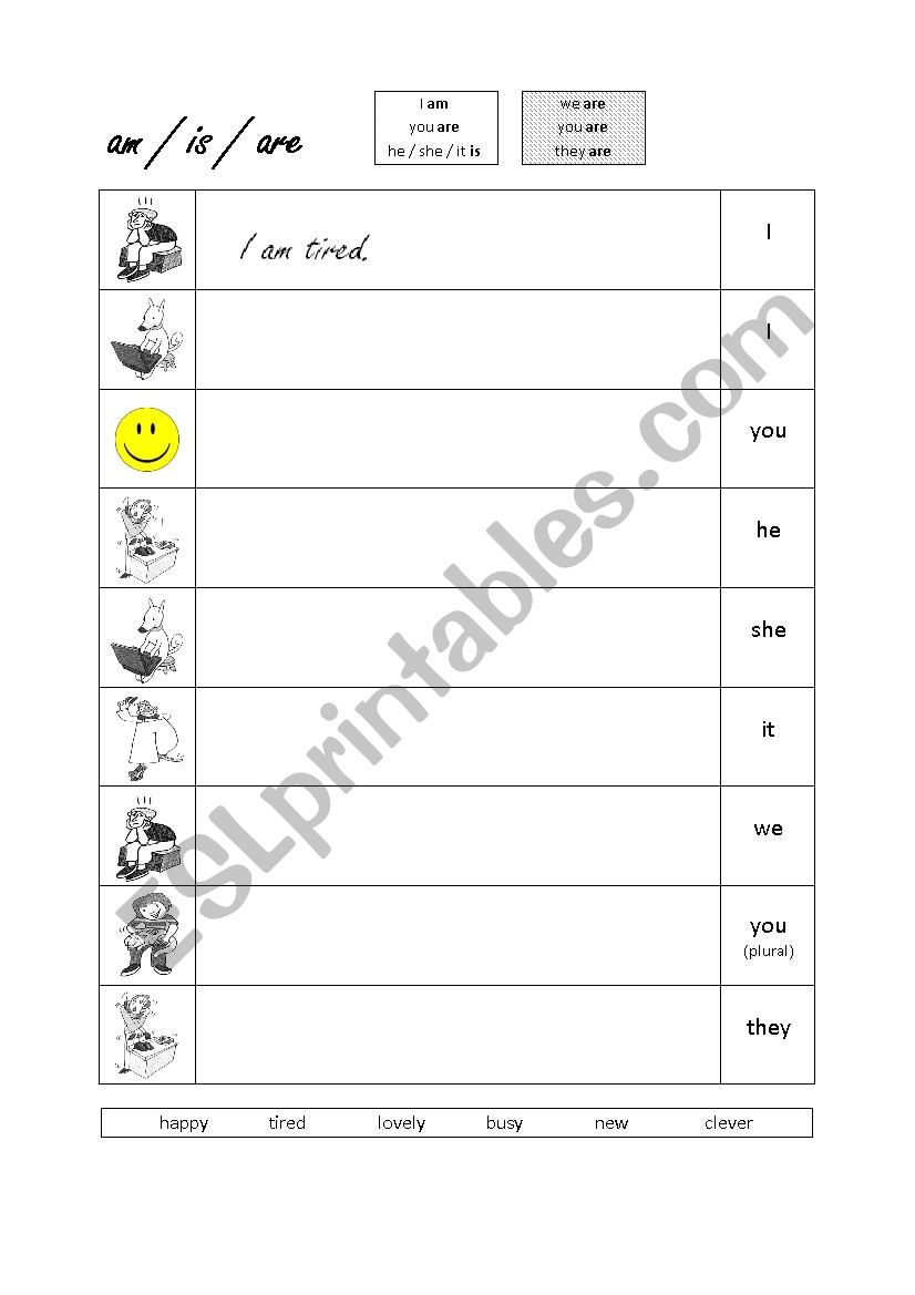 am / is / are worksheet