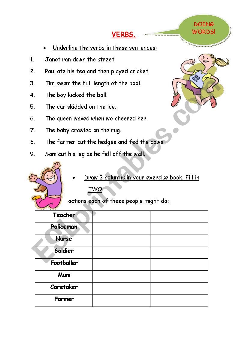 Verbs worksheet