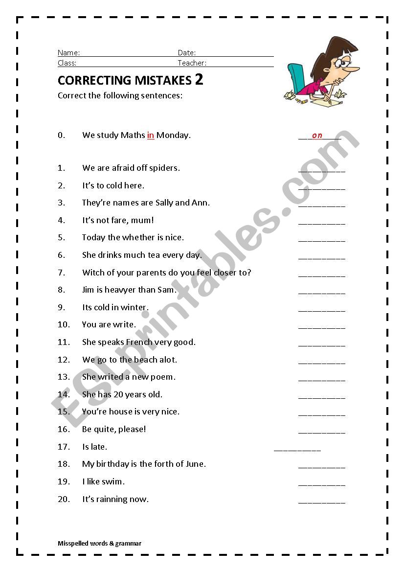 correcting the mistakes worksheet