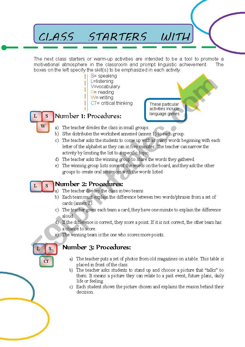 class starters with language games