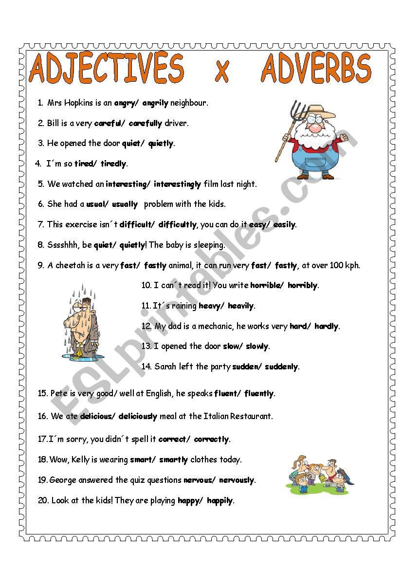 Adjectives x adverbs worksheet