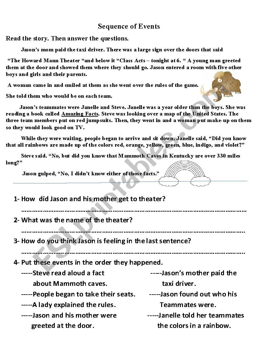 Sequence of events worksheet