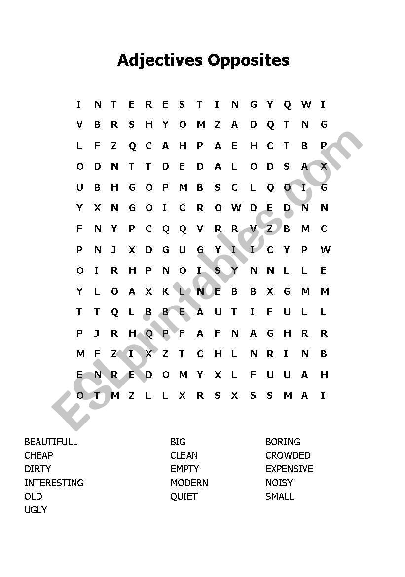 Adjectvies opposites wordsearch