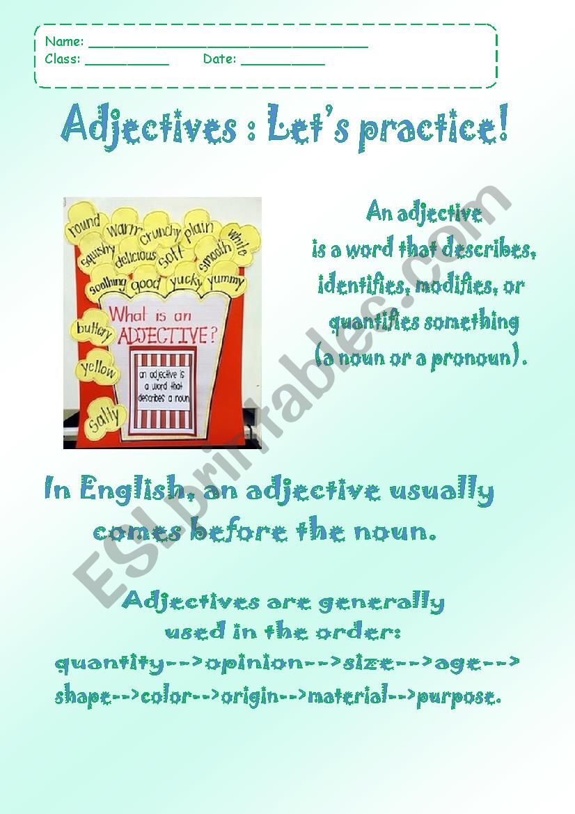 Adjectives - explanation and exercise.