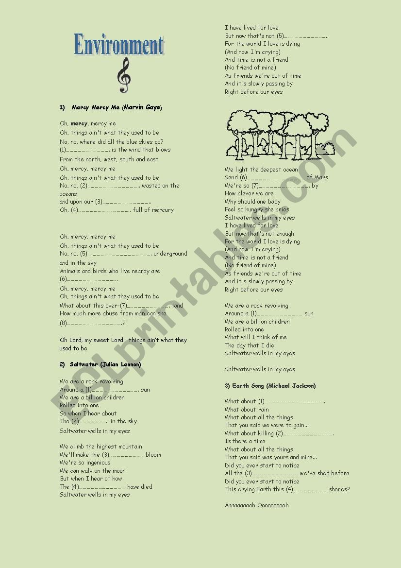 5 Songs about the Environment worksheet
