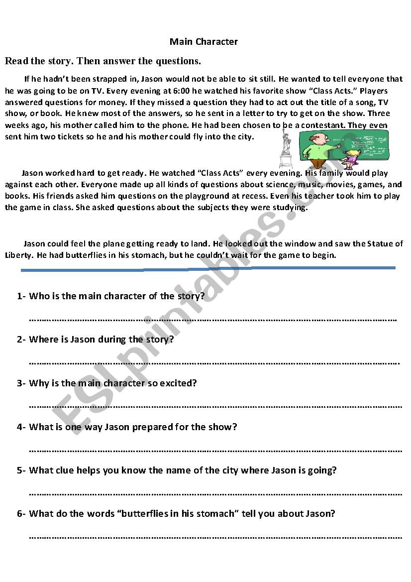 Main character - ESL worksheet by MariomaMe123