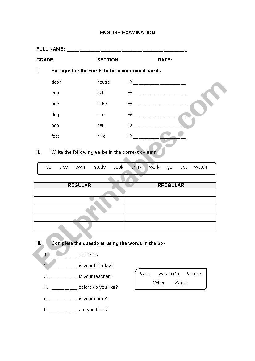 Grammar test for beginners worksheet