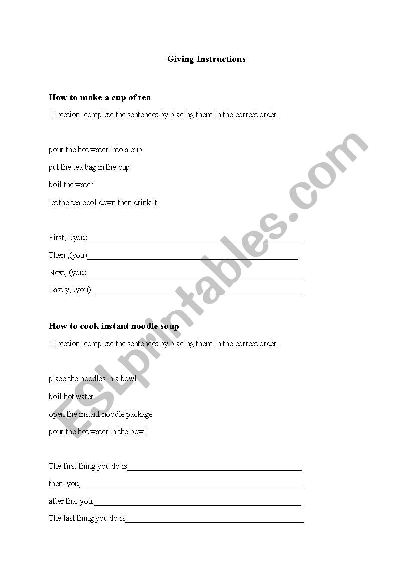 How to give instructions worksheet