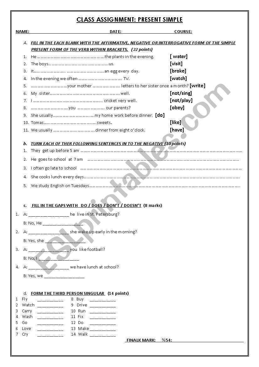 PRESENT SIMPLE worksheet