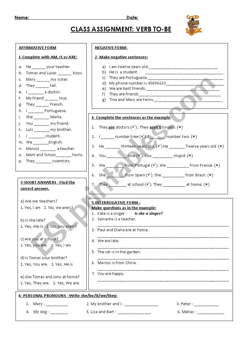 VERB TO-BE AND PERSONAL PRONOUNS