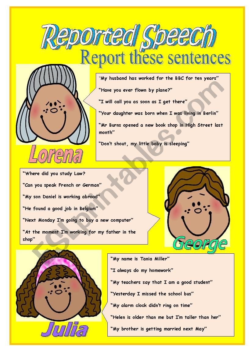 REPORTED SPEECH worksheet