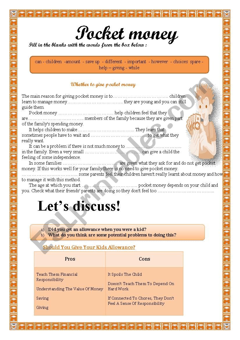 pocket money worksheet