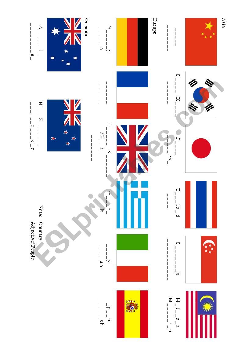 Countries and Nationalities worksheet