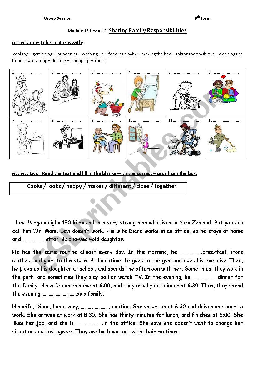 9th Form Module 1/Lesson 2: Sharing Family Responsibilities Group Session 