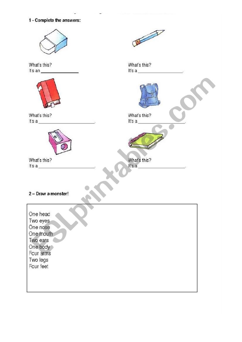 classroom materilal worksheet