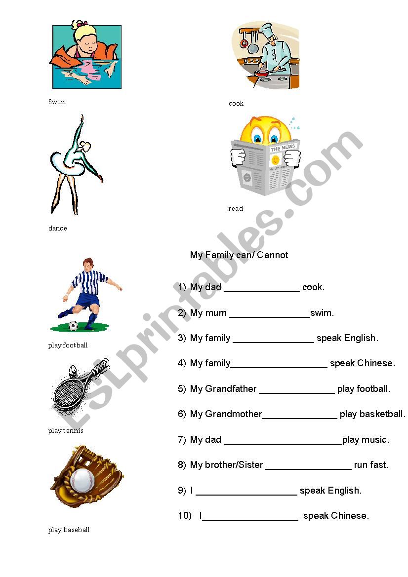 My Family Can/cannot worksheet