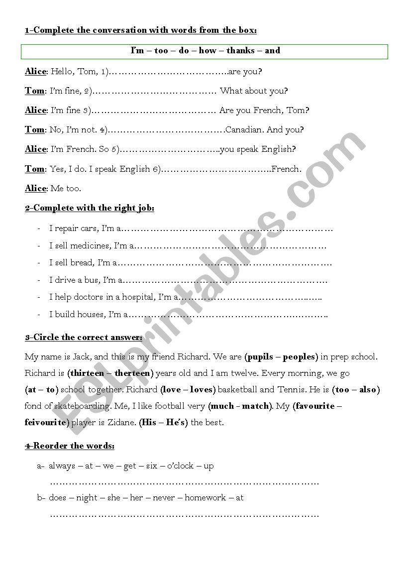 7th form worksheet