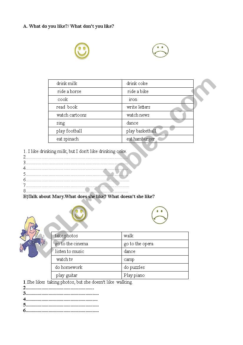 likes and dislikes worksheet