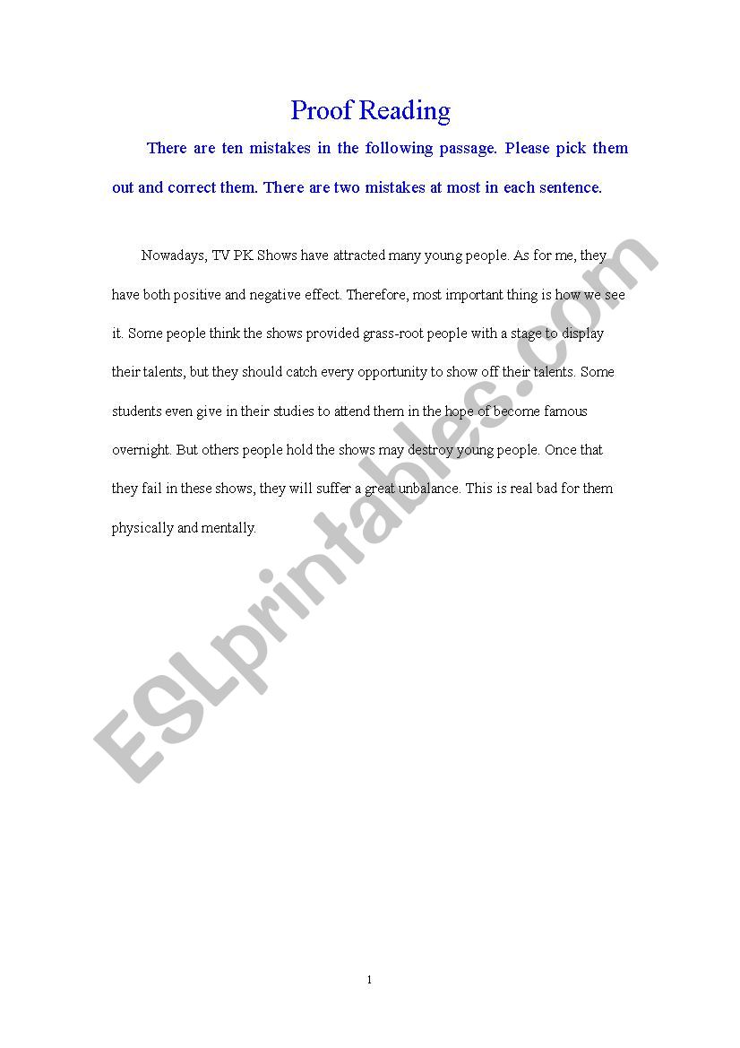 Proof Reading worksheet