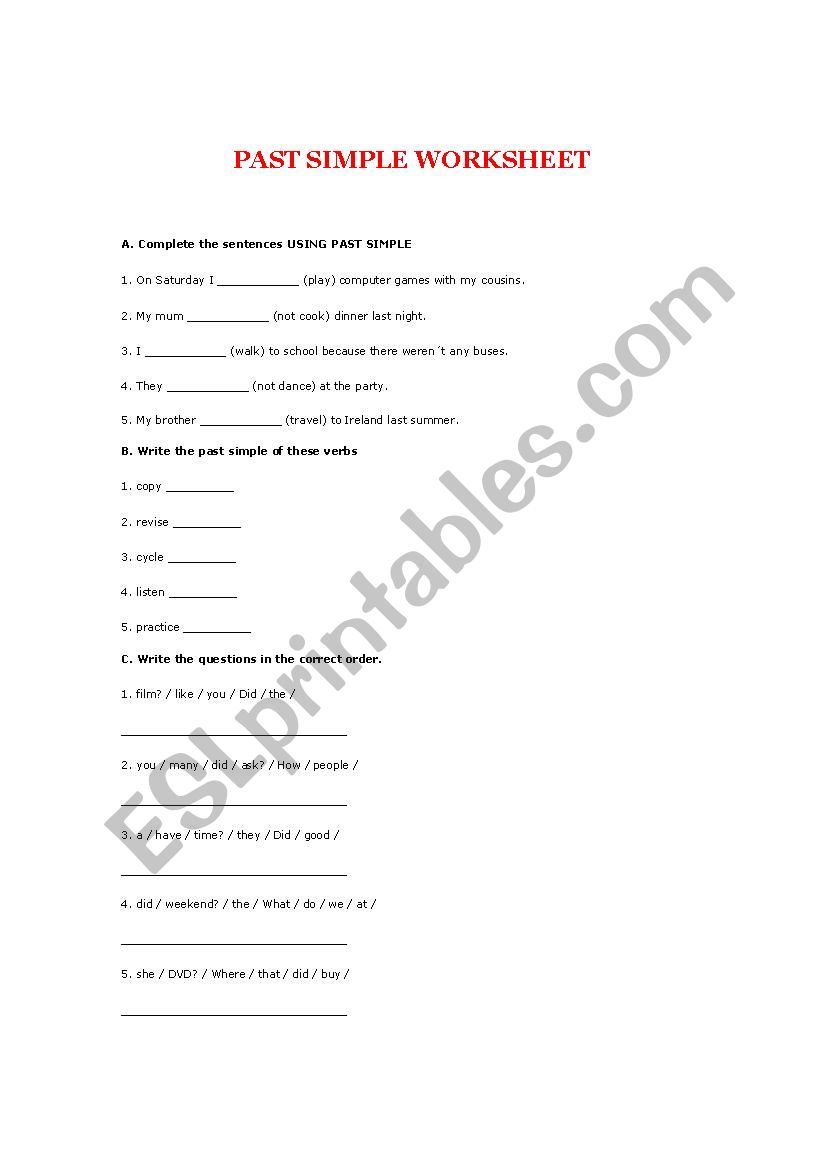 Past Simple Worksheet worksheet