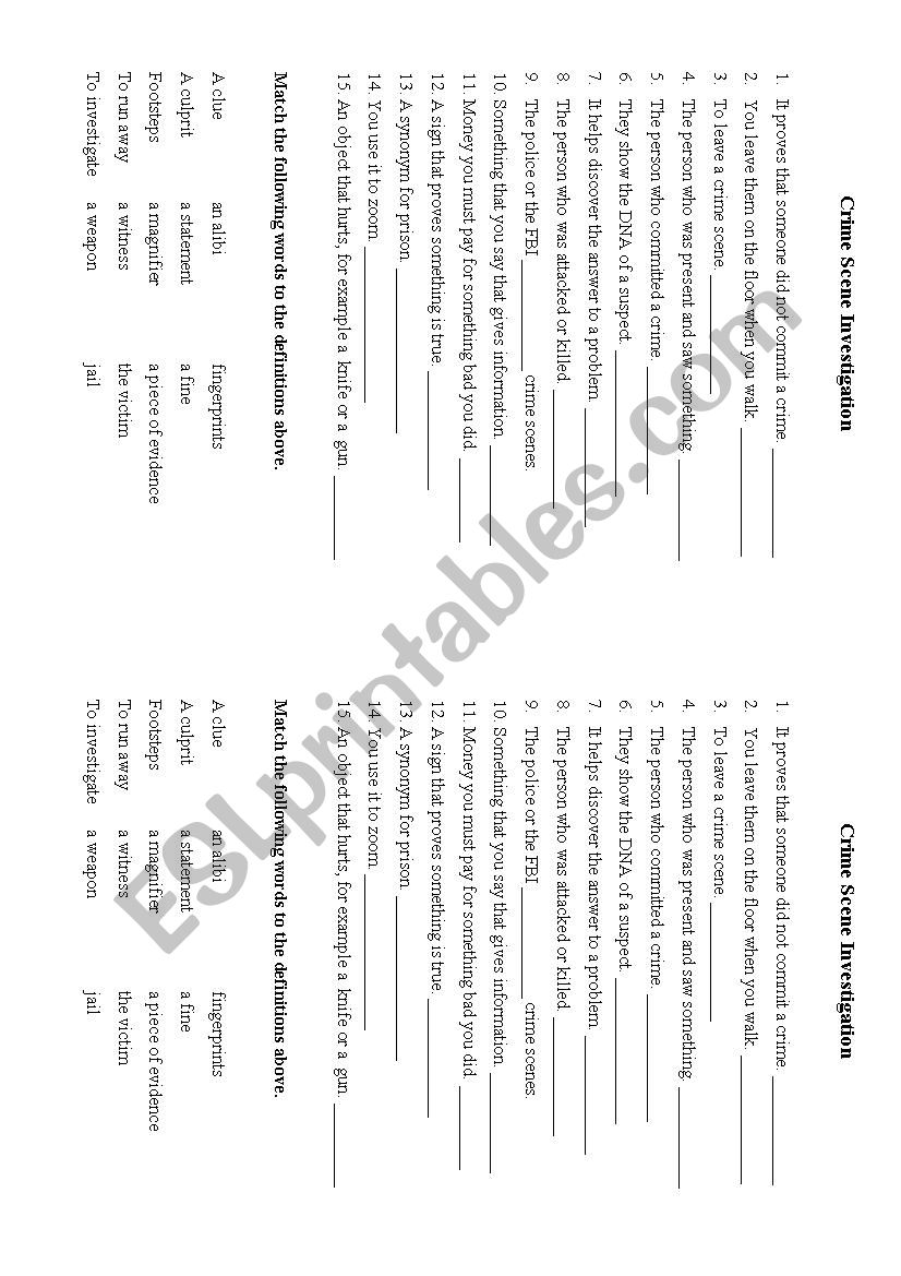 CSI vocabulary worksheet