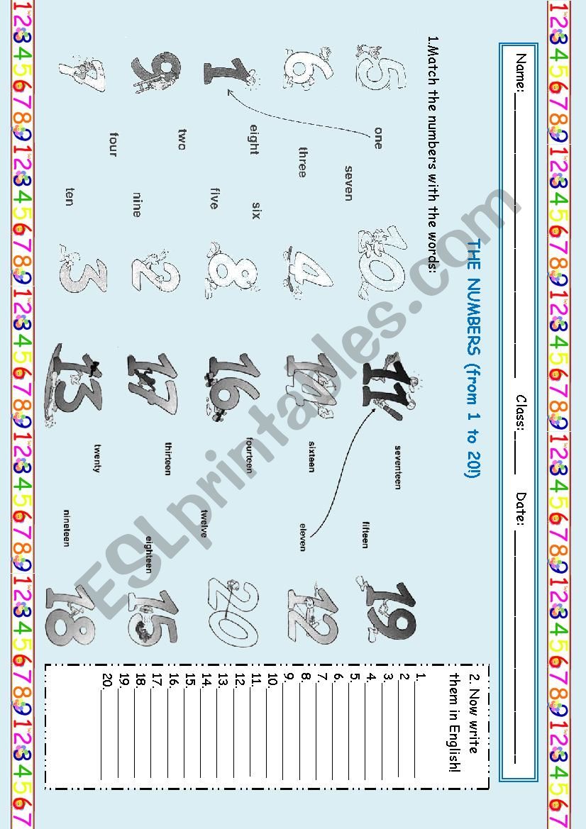 Numbers- 1 to 20 worksheet