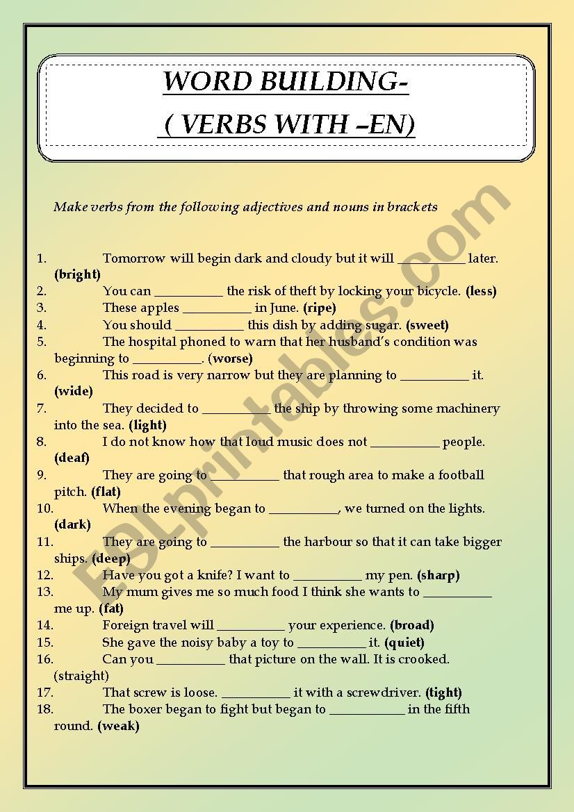 Word formation ( verbs with -en)