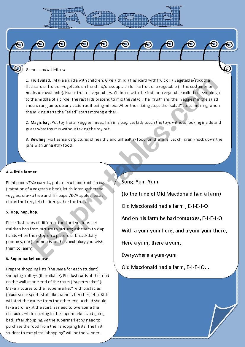 food worksheet