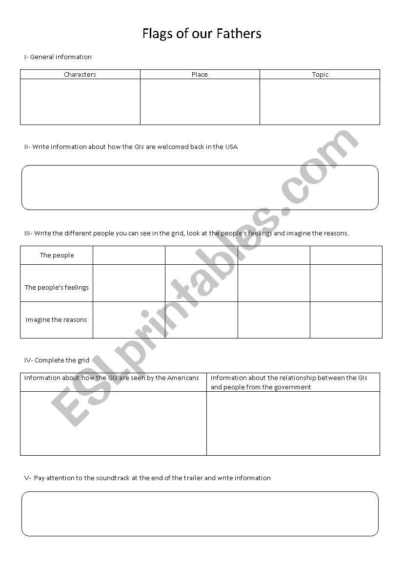 Flags of our Fathers -VIDEO worksheet