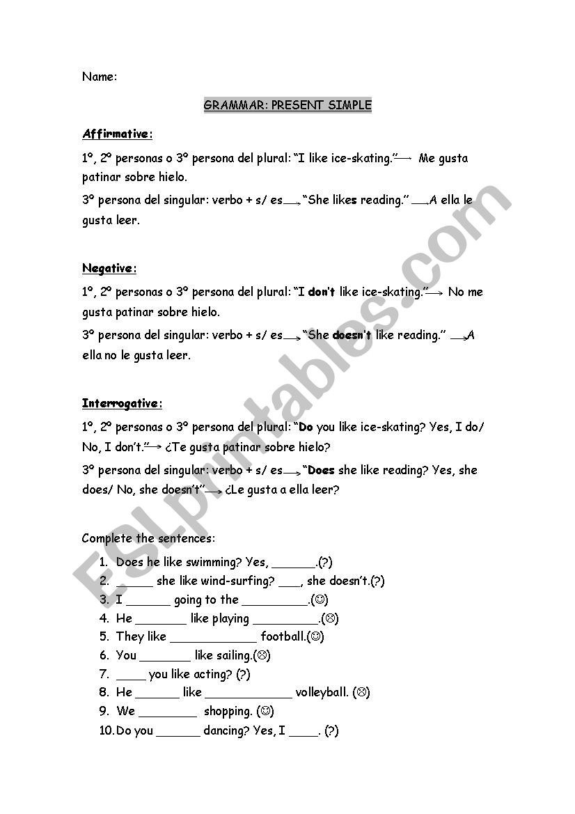 Present Simple worksheet