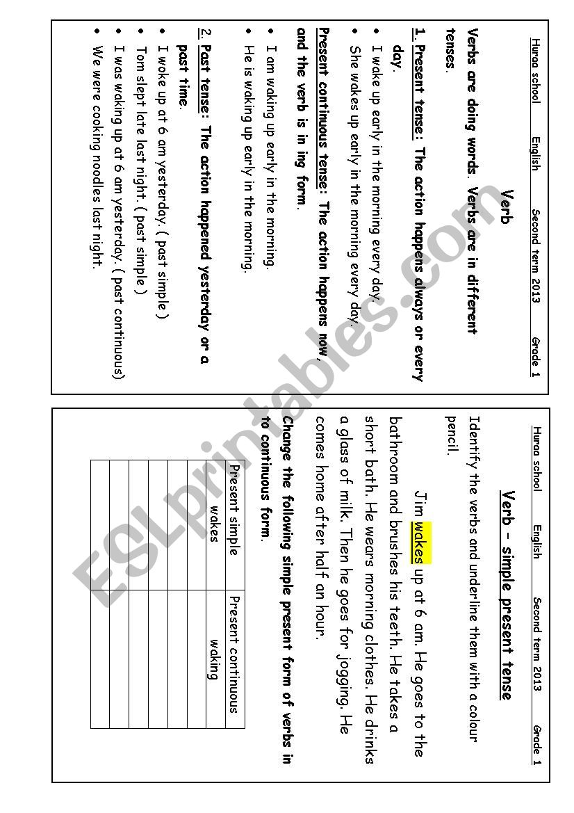 Notes about verbs and present tense