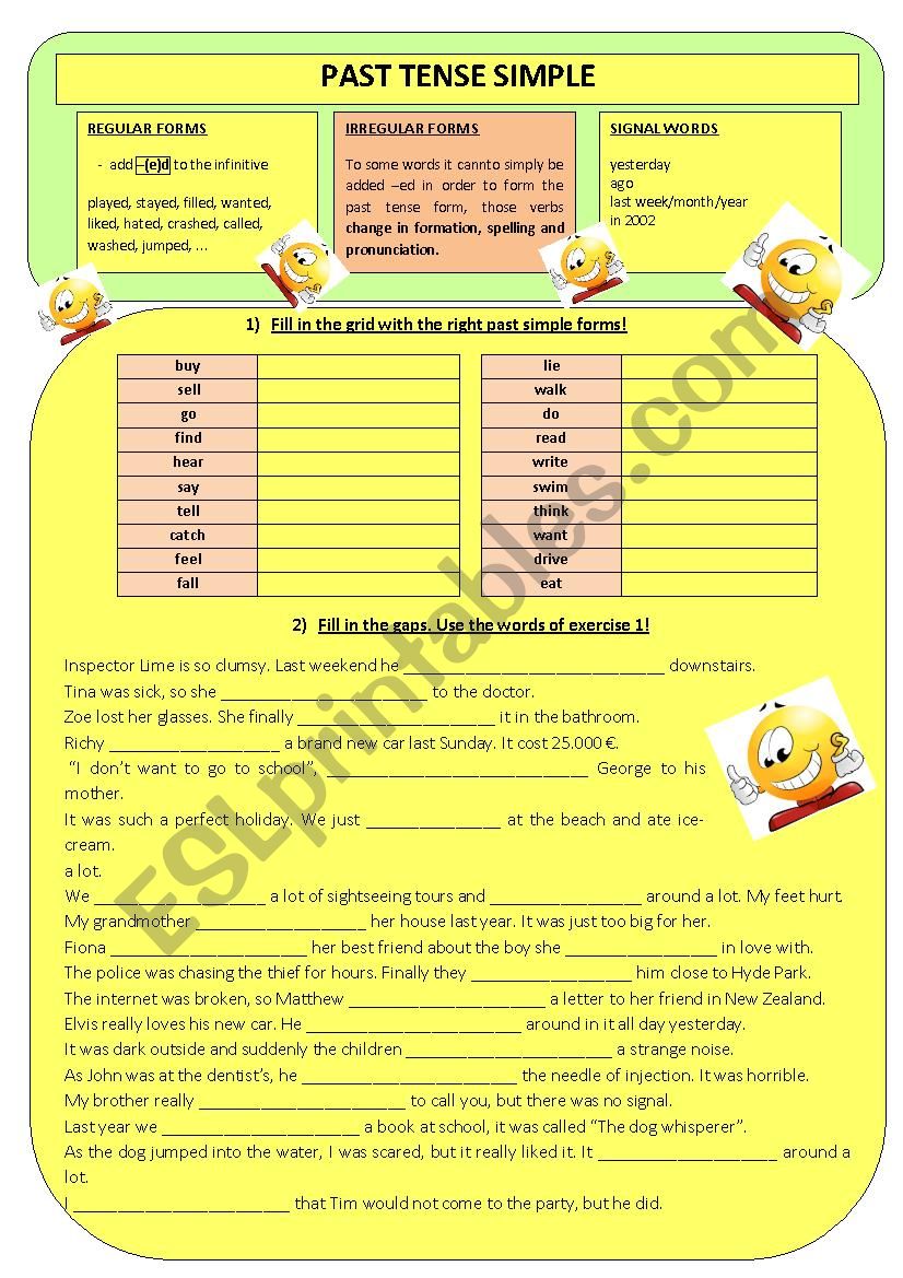 PAST TENSE simple - formation, fill in the gaps, exercises