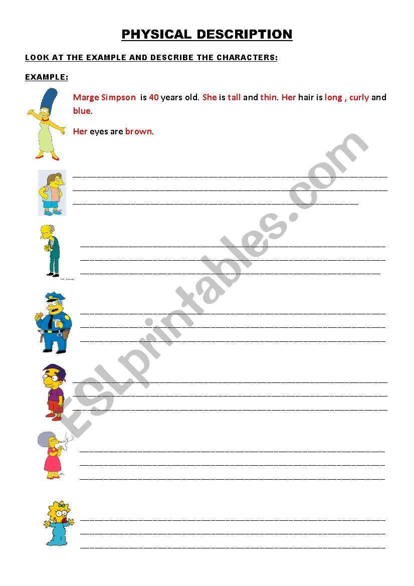 PHYSICAL DESCRIPTION worksheet
