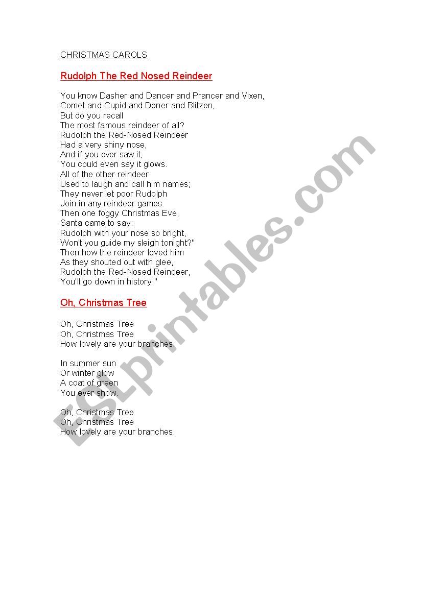 Christmas Carols worksheet