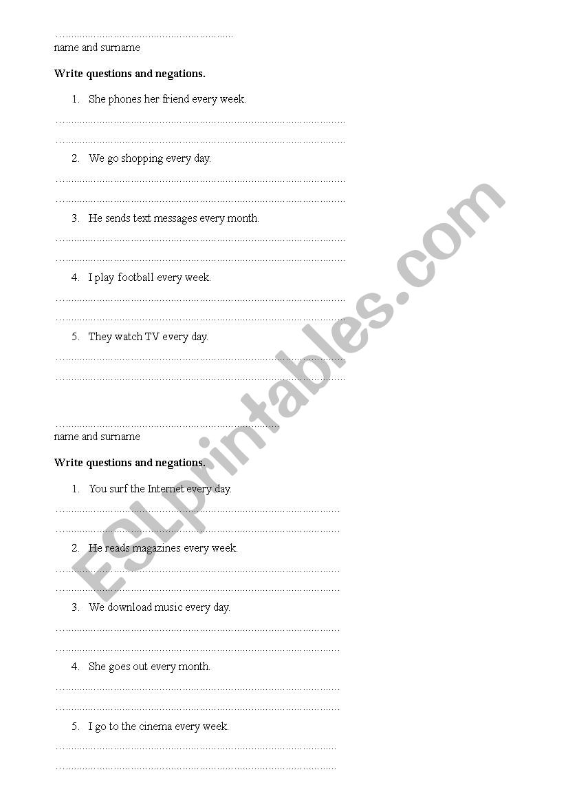 present simple short test worksheet