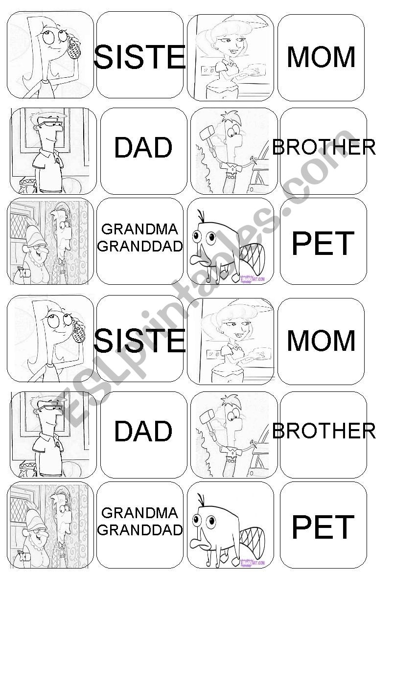 Family memory game worksheet