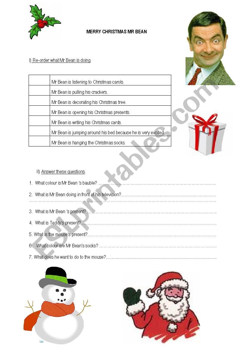 Merry Christmas Mr Bean  worksheet